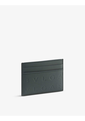 Logo-embossed leather card holder
