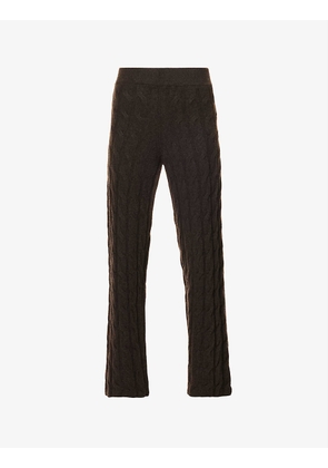 Cable-knit wide-leg high-rise cashmere trousers