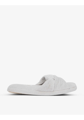 Terry knot-front velour slippers