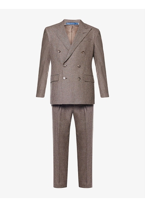 Houndstooth-pattern double-breasted regular-fit wool-blend three piece suit
