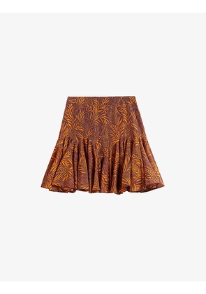 Staysey botanical-print ruffled-hem woven mini skirt