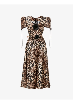 Leopard-print silk midi dress