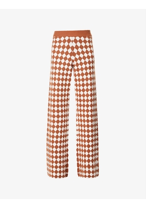 Kindra check-print knitted trousers