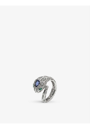Serpenti Viper 18ct white-gold, 1.35ct brilliant-cut diamond, 0.58ct sapphire and 0.09ct emerald ring