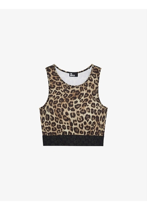 Leopard-print stretch-woven bra top