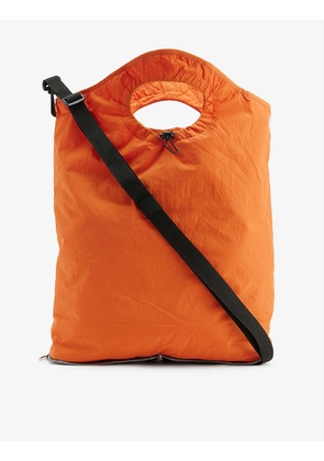 Packable top-handle recycled-nylon tote bag