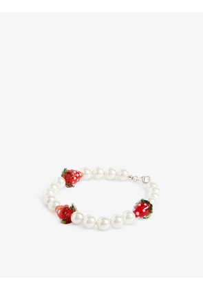 Strawberry sterling-silver, faux-pearl and glass beaded bracelet