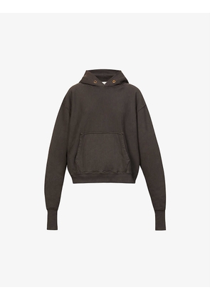 Dropped-shoulder ribbed-trim cotton-jersey hoody