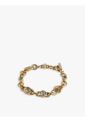 Glass-beaded gold-toned brass bracelet