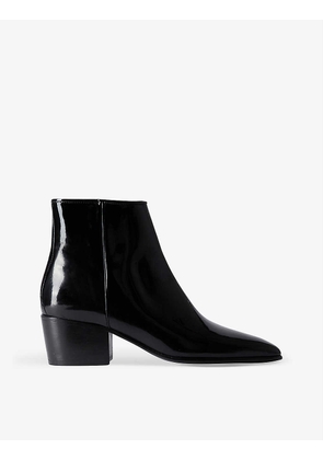 Heeled patent leather ankle boots