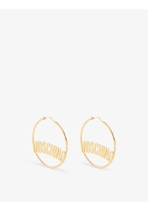 Logo-centre brass hoop earrings