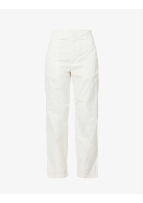 Compact wide-leg high-rise cotton-blend trousers