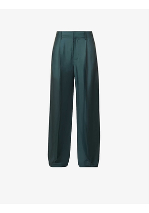 Pleated wide-leg mid-rise woven trousers