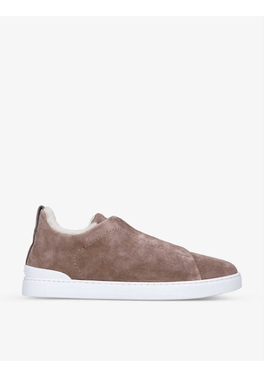 Triple Stitch shearling-lined suede low-top trainers