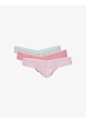 Signature low-rise stretch-lace thong pack of three
