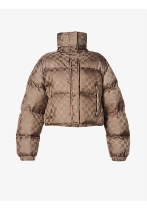 Monogram-print quilted shell jacket