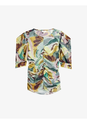 Vyoll graphic-print ruched stretch-recycled polyester top