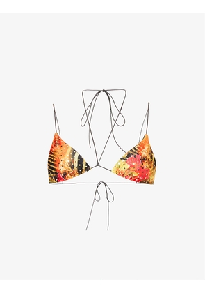 Abstract-print triangle bikini top