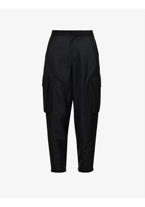 Wide tapered-leg mid-rise woven trousers