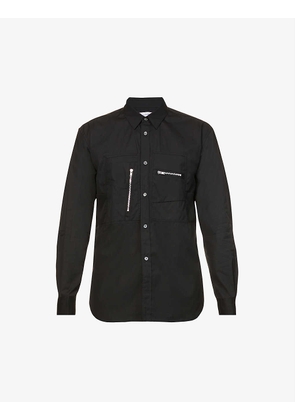 Multi-zip curved-hem regular-fit cotton-poplin shirt