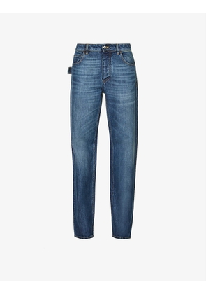 Contrast-patch washed straight mid-rise jeans