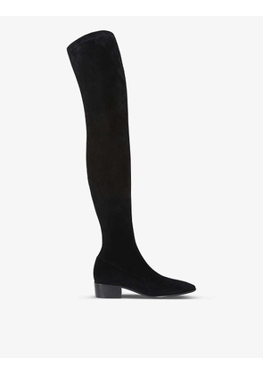 Square-heel thigh-high suede boots