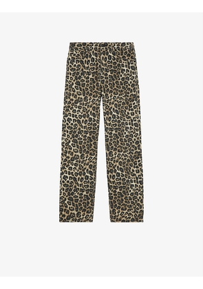 Leopard-print high-rise straight jeans