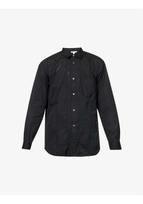 Mesh-panel check-pattern regular-fit cotton shirt