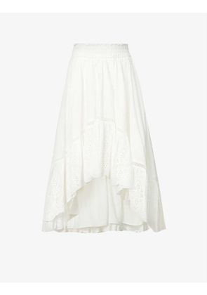 Electra lace-embroidered cotton-poplin midi skirt