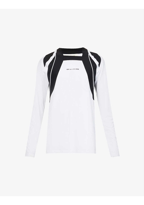 Panelled brand-embroidered square-neck woven top