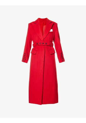 Notched-lapel padded-shoulder tailored-fit wool-blend coat