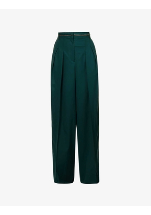 Chain-embellished wide-leg virgin wool-blend trousers