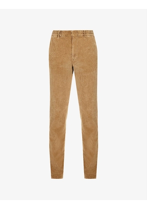 Drawstring-waist brand-plaque slim-fit straight-leg stretch-cotton trousers