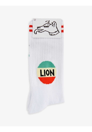 Brand-print ribbed stretch-cotton socks