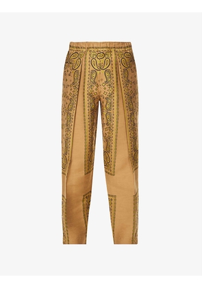 Paisley-jacquard wide-leg high-rise woven trousers