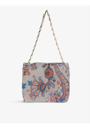 Pixel floral-print metallic shoulder bag