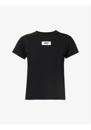 Brand-appliqué ribbed-trim cotton T-shirt