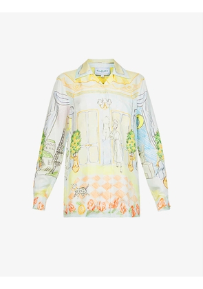 Graphic-print relaxed-fit silk-twill shirt