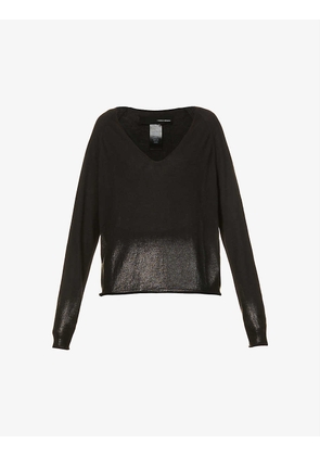 V-neck metallic-woven cashmere and silk-blend top