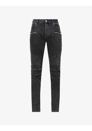 Ribbed tapered mid-rise stretch-denim jeans
