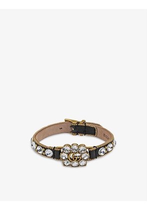 Double-G gold-tone brass, leather and crystal bracelet