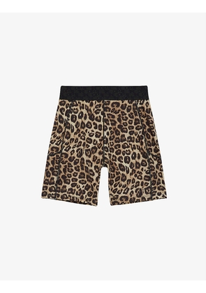 Leopard-print mid-rise stretch-woven cycling shorts