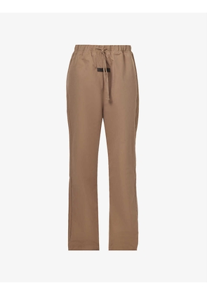 ESSENTIALS logo-tab straight-leg high-rise cotton-blend trousers