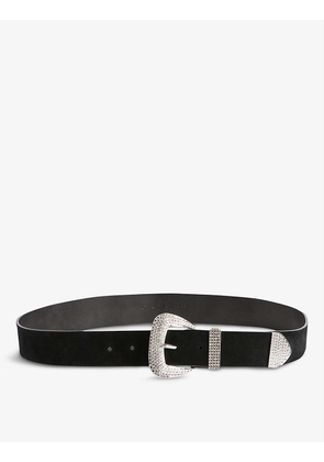 Embellished-buckle leather belt