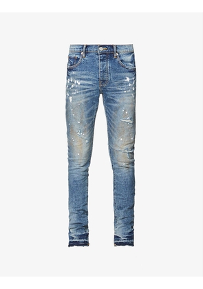 Paint-splatter slim-fit tapered-leg stretch-denim jeans
