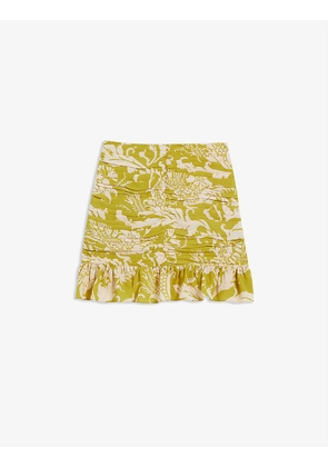 Ariyel floral-print frilled-hem stretch-recycled polyester blend mini skirt