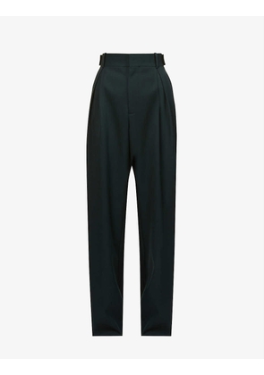 Wide-leg high-rise wool-blend trousers