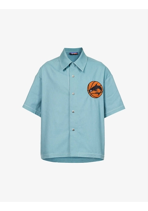 Islanders Shark graphic-embroidered oversized cotton-canvas shirt
