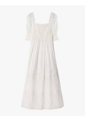 Corina lace-trimmed puff-sleeved cotton maxi dress