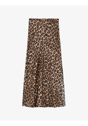 Leopard-print high-waisted silk midi skirt